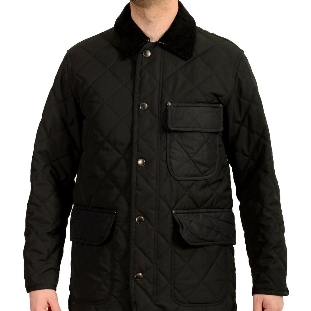 Burberry "ALSTON" Black Quilted Full Zip Button Down Jacket US S IT 48